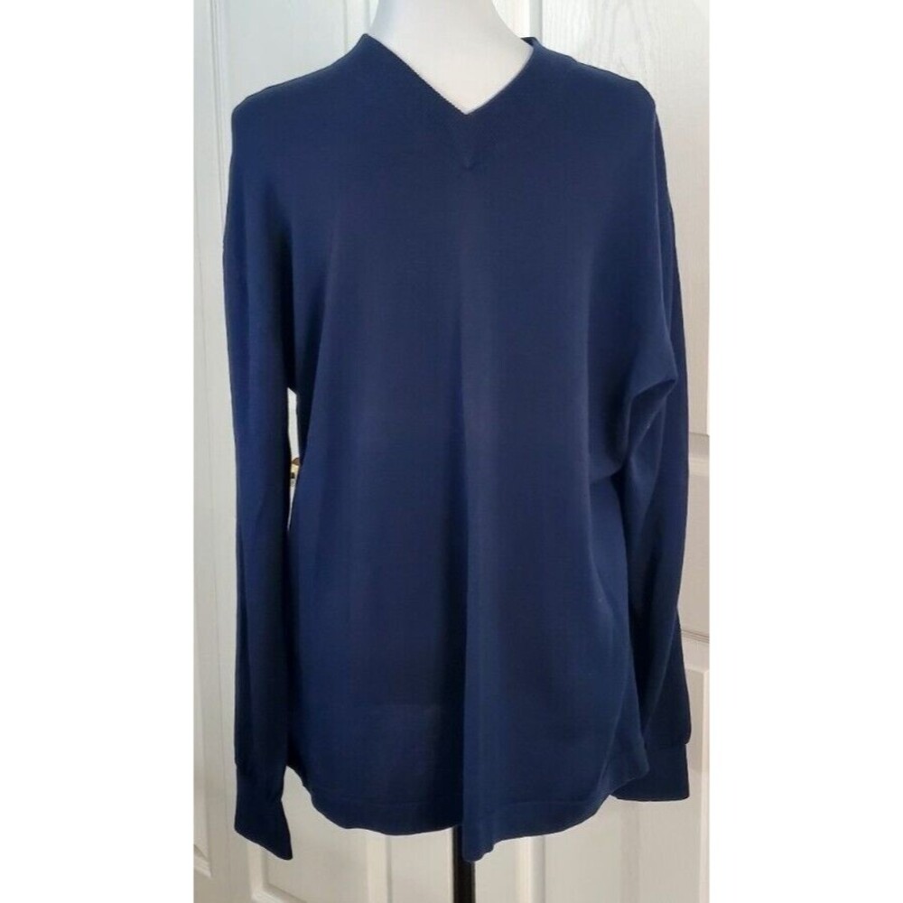 Tulliano Men's Blue Silk Blend VNeck Sweater Long Sleeve Pullover Shirt Sz L EUC